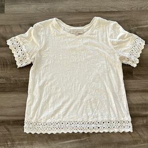 White T-Shirt with Lace Trim